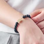 New valley warbler Adjustable Pickleball Bracelet with Crystal Paddle Charm, Pink and Black Beaded Design, Sports Jewelry Gift (Black)