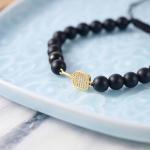 New valley warbler Adjustable Pickleball Bracelet with Crystal Paddle Charm, Pink and Black Beaded Design, Sports Jewelry Gift (Black)