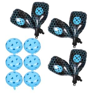 jojofuny Inflatable Pickleball Paddle and Sport Ball Aluminum Foil Balloons, Blue 6pcs with 18-inch round Balloons for Outdoor Sports Birthday Party Decorations