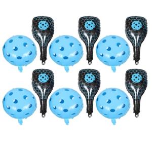 GALPADA Inflatable Pickleball Paddle round Ball Balloons Party Decorations Set for Outdoor Sports-themed Events, Blue Aluminum Foil Balloon Kit with 6 Paddles and 6 18-inch Balls