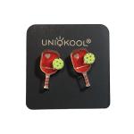Pickleball Earrings, Handcrafted Studs (RED)