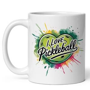 I Love Pickleball Ceramic Coffee Mug 11oz Paddle Racquet Court Game Sports - Tea Coffee Mug with Comfortable Grip - Unique Sport Gift Cup for Office or Home - Vibrant Long-Lasting Print ID44991