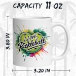 I Love Pickleball Ceramic Coffee Mug 11oz Paddle Racquet Court Game Sports - Tea Coffee Mug with Comfortable Grip - Unique Sport Gift Cup for Office or Home - Vibrant Long-Lasting Print ID44991
