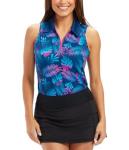 Tipsy Elves Quick Dry Women's Golf Shirt Sleeveless 1/4 Zip Tennis Shirts for Women Tank Top Polo Pickleball Outfits - Women's Bright Navy Nighttime Tropics Golf Polo Size Small