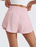CRZ YOGA Ruffle Skirt Overlay Athletic Shorts for Women - High Waisted Flowy for Workout Running Tennis with Zip Pocket Strawberry Pink Small