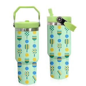 30 oz Tumbler with Handle Flip Straw Leak Proof - Pickleball Mug 30oz Tumbler Travel Coffee Mug with Handle - Birthday Gifts for Women Men Pickleball Lovers Players 30 Ounce Stainless Steel Cup