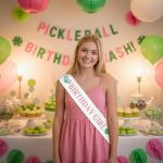 Serencatcher Pickleball Birthday Sash for Girl, Pink Green Pickleball Birthday Girl Sash Glitter Letter Satin with Gold Pin for Sport Theme Party Favors Accessories Decorations