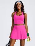 PINSPARK Women's Tennis Skirts High Waist Golf Skirt Built in Shorts Moisture Wicking Pickleball Skorts Soft Workout Skort, Neon Pink Small