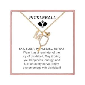 Personalized Soccer/Pickleball Gifts for Women Sport Lovers Teams, 18K Gold Plated Cubic Zirconia Sport Necklace Ball Pendant Accessories with Initial Letter (Pickleball-M)
