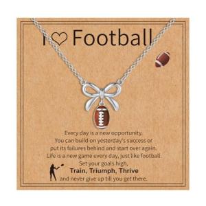Kenailw Softball/Soccer/Volleyball/Basketball/Football/Tennis/Pickleball Necklace for Team Coach Player, Sports Lovers Accessories Jewelry Christmas Gifts 16+3 Inches (Football-silver)