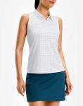 G Gradual Women's Golf Shirt Racerback Tank Zip Up Athletic Sleeveless Top Tennis Pickleball Cooling Polo Shirts Lightweight, Heather Black Dot, Small
