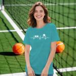 IFQ Pickleball Shirt for Women Heartbeat Pickleball Lover Player T-Shirt Funny Sport Tee Tops Cyan