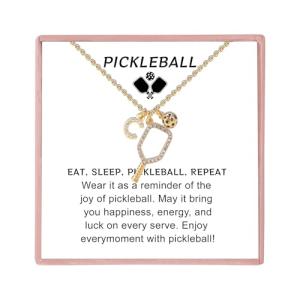 Personalized Soccer/Pickleball Gifts for Women Sport Lovers Teams, 18K Gold Plated Cubic Zirconia Sport Necklace Ball Pendant Accessories with Initial Letter (Pickleball-C)