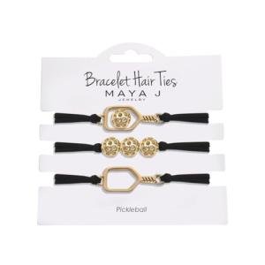 Maya J Bracelet Hair Ties Yellow Pickleball with Black Elastics, Set of 3