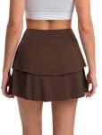 DLOODA Tennis Skirt for Women, Double Ruffle Golf Skirt High Waisted Flowy Athletic Skort with Pockets Workout Pickleball Y2K Brown