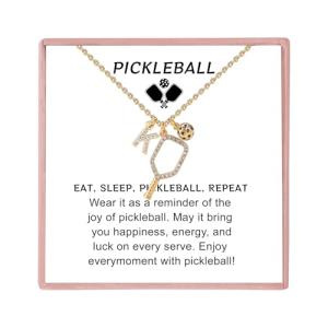Personalized Soccer/Pickleball Gifts for Women Sport Lovers Teams, 18K Gold Plated Cubic Zirconia Sport Necklace Ball Pendant Accessories with Initial Letter (Pickleball-K)