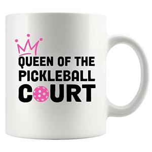 Panvola Queen of the Pickleball Court Pickleball Gifts for Women Ceramic Mug Gifts for Pickleball Lovers Coffee Cup 11 oz White Novelty Drinkware