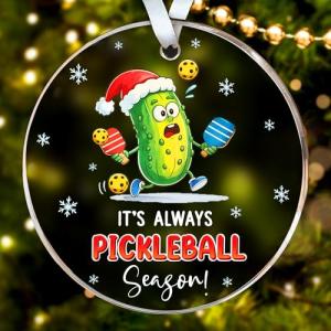 HEXMOZ Pickleball Christmas Ornament 2025 - Funny Pickle Ball Gifts for Women, Men - Sports Gifts for Pickle Ball Lovers Players Fans - Pickleball Ornaments for Christmas Tree - Acrylic Xmas Decor