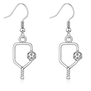 Sportybella Pickleball Jewelry, Pickleball Earrings, Silver Pickleball Paddle Dangle Charm Earrings for Women, Pickleball Gift