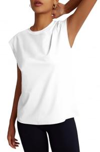 Women's Moisture Wicking Athletic Shirts - Tennis & Pickleball Tops, Gym Workout Tee with Cap Sleeve, Quick Dry Exercise Shirt White M