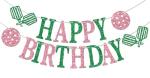 Pickleball Birthday Banner, Pickleball Theme Happy Birthday Party Decorations, Sport Decoration for Bday/Baby Shower Party, Pickle Ball Lover Player Bday Decor Green & Pink Glitter