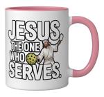 Jesus The One Who Serves Religious Pickleball - Ceramic Mug, Pink/White