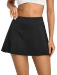 AFFOLE Women's Tennis Golf Skirts High Waisted with Pockets Inner Shorts for Athletic Skorts Sports Running Pickleball Black
