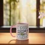 Jesus The One Who Serves Religious Pickleball - Ceramic Mug, Pink/White