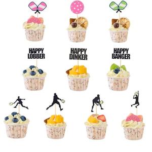 Pickleball Cupcake Toppers, 20 Pieces, Paddles, Ball, Players Silhouettes, Fun and Unique Cup Cake Topper Decorations, Pickleball Sports Theme Birthday Party Supplies, Happy Dinker