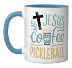 Jesus Coffee Pickleball Ceramic Mug, Blue/White