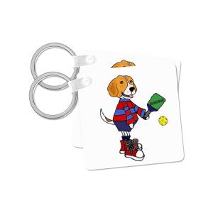 3dRose, Funny Cute Beagle Hound Dog Playing Pickleball Sports Cartoon, set of 2 Key Chains