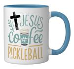 Jesus Coffee Pickleball Ceramic Mug, Blue/White