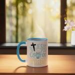 Jesus Coffee Pickleball Ceramic Mug, Blue/White