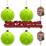 Pickleball Christmas Ornaments Set – Pack of 4 Unique Pickleball Ornaments & 2 Decorated Paddles for Tree & Party Decor – Perfect Pickleball Gifts for Women, Men, Family, and Pickleball Lovers