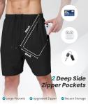 UUMIAER Mens Athletic Gym Shorts 7" Utra-Light Quick Dry Running Workout Basketball Shorts with Zipper Pockets Sports Tennis Black