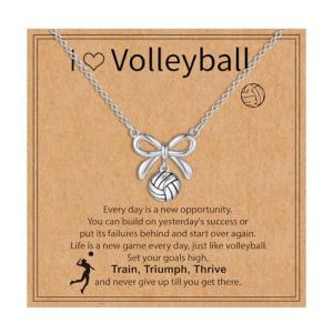 Kenailw Softball/Soccer/Volleyball/Basketball/Football/Tennis/Pickleball Necklace for Team Coach Player, Sports Lovers Accessories Jewelry Christmas Gifts 16+3 Inches (Volleyball-silver)