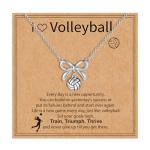 Kenailw Softball/Soccer/Volleyball/Basketball/Football/Tennis/Pickleball Necklace for Team Coach Player, Sports Lovers Accessories Jewelry Christmas Gifts 16+3 Inches (Volleyball-silver)
