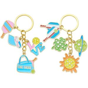 HUAAPLEVLA 2 Pcs Pickleball Keychains for Women Unique Pickleball Bag Charm Cute Alloy Enamel Sports Keychain Key Rings for Players Sports Lovers Team Party Favors