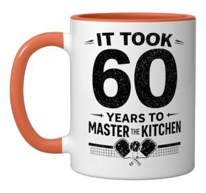 Funny Pickleball 60th Birthday 60 Years Player Kitchen Joke Ceramic Mug, Orange/White