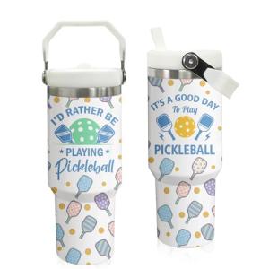 30 oz Tumbler with Handle Flip Straw Leak Proof - Pickleball Mug 30oz Tumbler Travel Coffee Mug with Handle - Birthday Gifts for Women Men Pickleball Lovers Players 30 Ounce Stainless Steel Cup