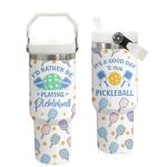 30 oz Tumbler with Handle Flip Straw Leak Proof - Pickleball Mug 30oz Tumbler Travel Coffee Mug with Handle - Birthday Gifts for Women Men Pickleball Lovers Players 30 Ounce Stainless Steel Cup