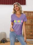 WESEOOU Pickleball Shirts Women It's A Good Day to Play Pickleball Funny Casual Letter Printed V-Neck Tees Tops Purple