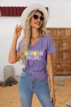 WESEOOU Pickleball Shirts Women It's A Good Day to Play Pickleball Funny Casual Letter Printed V-Neck Tees Tops Purple