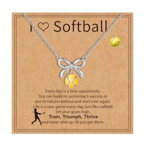 Kenailw Softball/Soccer/Volleyball/Basketball/Football/Tennis/Pickleball Necklace for Team Coach Player, Sports Lovers Accessories Jewelry Christmas Gifts 16+3 Inches (Softball-silver)