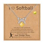 Kenailw Softball/Soccer/Volleyball/Basketball/Football/Tennis/Pickleball Necklace for Team Coach Player, Sports Lovers Accessories Jewelry Christmas Gifts 16+3 Inches (Softball-silver)