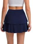 DLOODA Tennis Skirt for Women, Double Ruffle Golf Skirt High Waisted Flowy Athletic Skort with Pockets Workout Pickleball Y2K Navy Blue