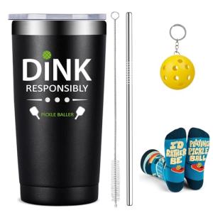 Fufandi Pickleball Gifts for Men Women - Pickle Ball Dink Responsibly - Christmas, Birthday Gifts for Pickleball Lovers Player Coach - Tumbler Cup 20oz