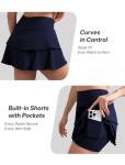 DLOODA Tennis Skirt for Women, Double Ruffle Golf Skirt High Waisted Flowy Athletic Skort with Pockets Workout Pickleball Y2K Navy Blue