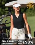 PINSPARK Womens Sleeveless Golf Polo UPF 50+ Workout Tank Tops Collared Tennis Pickleball Shirts Quick Dry Athletic Gym Top,Black L
