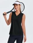 PINSPARK Womens Sleeveless Golf Polo UPF 50+ Workout Tank Tops Collared Tennis Pickleball Shirts Quick Dry Athletic Gym Top,Black L